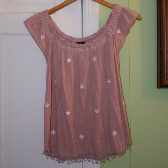 American Eagle Off the Shoulder Top in Pink - Picture 1 of 2